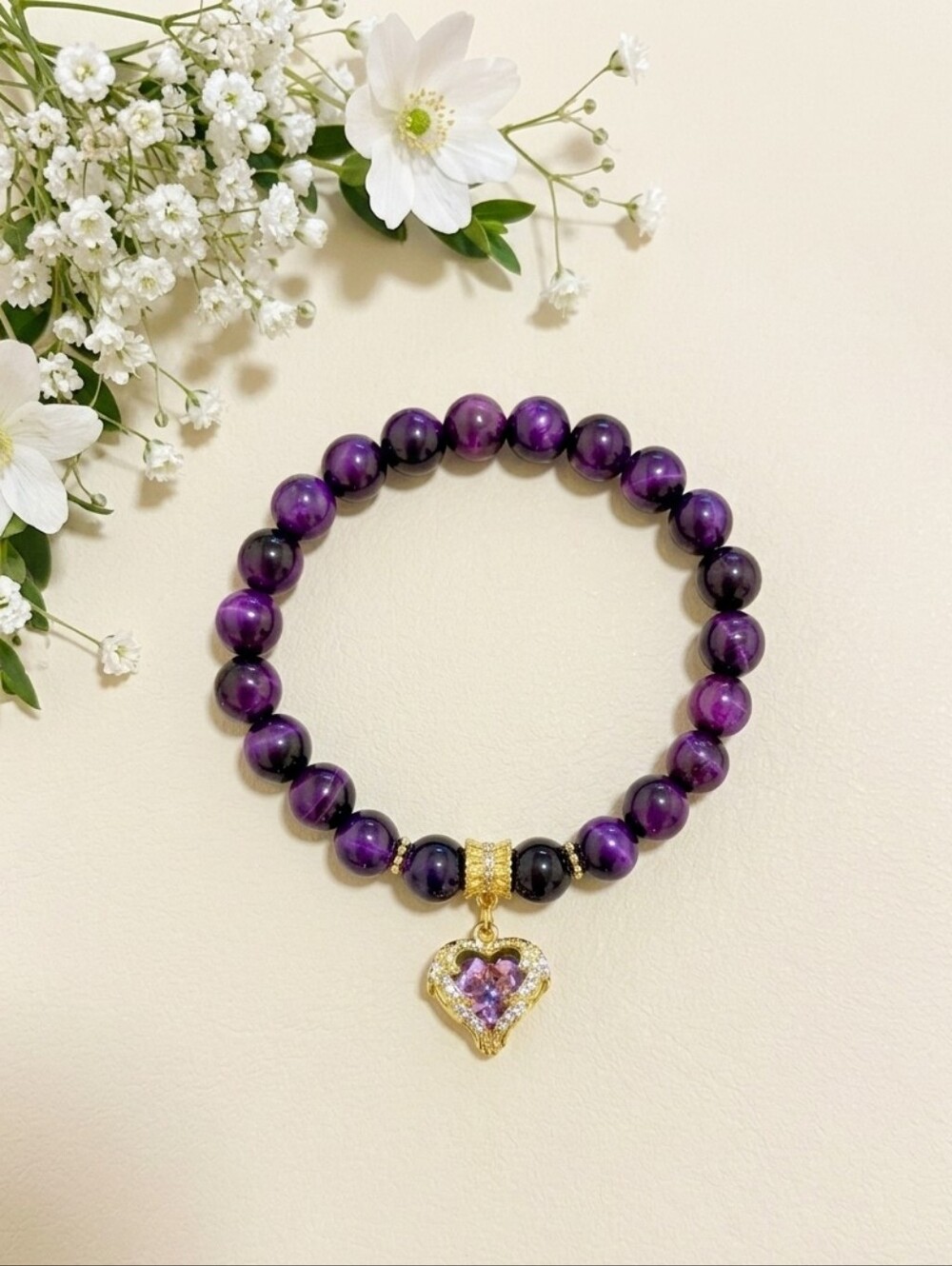 Amethyst/Tiger Eye Bracelet With Charm